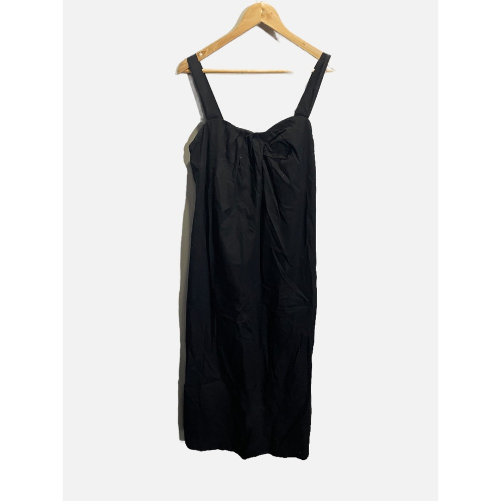 Nordstrom Midi Dress Womens Medium Black Cotton Pleated Sleeveless Minimalist - Picture 2 of 7
